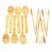 9 Piece Bamboo Utensil Set - 3 Pairs of Tongs and 6 Bamboo Serving Spoons