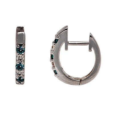 14K WHITE GOLD EARINGS WITH WHITE AND BLUE DIAMONDS-FREE SHIPPING