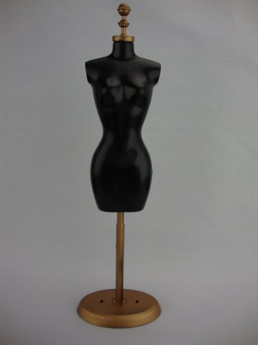 A Barbie Doll Sized Dress Form in Black with Gold Accents 10 Inches Tall