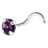 Sterling Silver 925 Amethyst CZ Solitiare Nose Ring