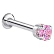 16 Gauge 5/16" -Solid 14KT White Gold 3mm Pink Cubic Zirconia Tragus Earring Stud