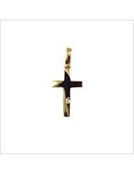 14k Yellow Gold, Mini Cross Pendant Charm with Lab Created Gems 10mm Wide