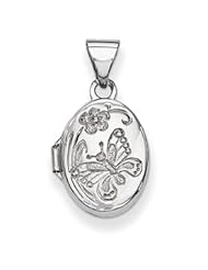 Genuine IceCarats Designer Jewelry Gift 14K White Gold Polished Butterfly Oval Locket