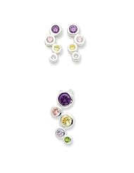 Sterling Silver Multi-colored Cz Earring & Pendant Set, Best Quality Free Gift Box Satisfaction Guaranteed