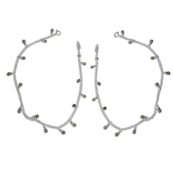 Silver Peridot Gemstone Ankle Chains Pair 10 inches