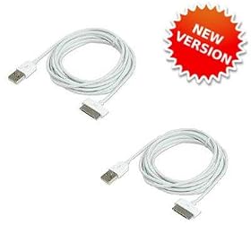 2 pcs White EXTRA LONG USB SYNC Cable Cord Charger For Apple iPod, iPhone, iPad, iPad 2 and the New iPad 3 (10 feet)