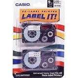 Office Products : Casio XR-9X2S 9mm Labelling Tape (Black on Clear, Double Pack)
