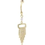 Solid 14KT Yellow Gold CZ Gem FANCY CHAIN Dangle Belly Ring