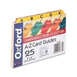 ESS04635 A-Z Laminated Manila 4 x 6 Index Card Guides, Asst. Color 1/5 Cut Tabs, 25/Set