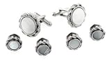 Silver Plated And Mother Of Pearl Rope Edge Cufflinks And Shirt Studs Formal Set With Presentation Box. Made In The U.s.a