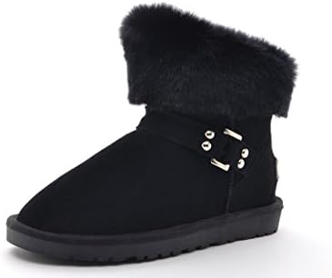 HLHMarket Women's Upper Sheepskin Fur Lined Snow Boot 7 W US Black