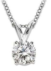 Classical 14 ct White Gold Ladies Solitaire Diamond Pendant + Chain Brilliant Cut 0.15 Carat - 8mm*3mm