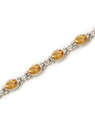14K White Gold Oval Citrine and Diamond Bracelet