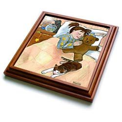 child sleeping child sleeping fish tank bed cat pastels soft bedroom girl cats soothing - 8x8 Trivet With 6x6 Ceramic Tile