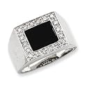 Sterling Silver Mens CZ and Onyx Ring - Size 9