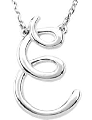 Silver Fashion Script Letter Initial Necklace Pendant " E " Sterling Silver 84635