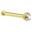Solid 14KT Yellow Gold 2mm Clear Cubic Zirconia Nose Bone - 18 Gauge