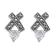 Marcasite Earrings with Clear CZ Heart - Prong Set - 15 mm