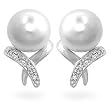 14k Gold Freshwater Pearl Diamond Stud Earrings