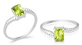 Radiant Cut Peridot Ring Sterling Silver Size 8
