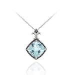 Sterling Silver 6.2ct. TGW Blue Topaz and Black Diamond Accent Pendant
