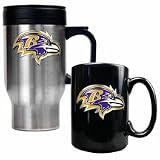 Baltimore Ravens Stainless Steel Travel Mug and Black Ceramic Mug Set