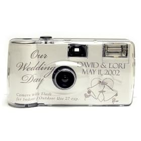 Click here to buy 10 Pack Personalized Silver Bell Wedding Cameras - Matching Table Cards Included - 27 Exposures -....