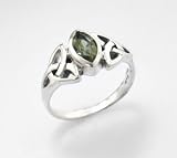 Sterling Silver Celtic Knot and Genuine Green Moldavite Ring(Sizes 5,6,7,8,9,10)