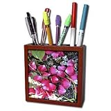Patricia Sanders Flowers - red rose petals - Tile Pen Holders-5 inch tile pen holder