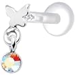 Silver 925 Butterfly Aurora Dangling CZ Tragus Earring