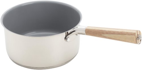 Sitram - Ecolo Verde - Casserole Inox - Intérieur Céramique - 2,30 L - Poignée Bamboo - Diamètre: 18 cm