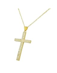 Sterling Silver Yellow Gold Womens Cross White Crystals Pendant Necklace Chain