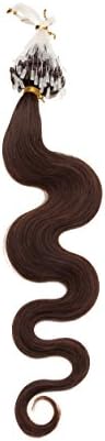 Xiaonibang Remy Human Hair Extensions Easy Loop Micro Rings Bead Tip Wavy Hair (02 Dark Brown)