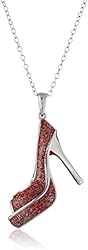 Sterling Silver Diamond Accent High Heel Shoe Red Enamel Pendant Necklace, 18"