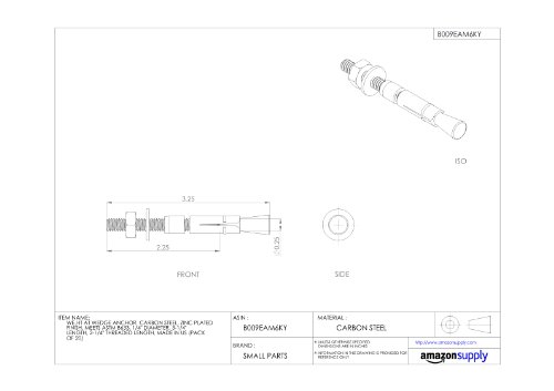 Ankr-TITE AT Wedge Anchor, Carbon Steel, Zinc Plated Finish, Meets QQZ-325Z Type II Class 3 and GSA FFS-325 Group II Type 4 Class 1 Specifications, 1/4" Diameter, 3-1/4" Length, 2-1/4" Threaded Length (Pack Of 20)