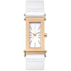 French Connection Gold Ladies White Dial White Leather Strap Watch
