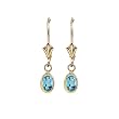 14K Yellow Gold 6 x 4 MM Oval Shaped Blue Topaz Drop Earrings