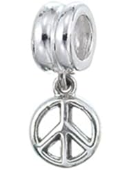 Zable (tm) Sterling Silver Dangle Peace Sign Pandora Compatible Bead / Charm