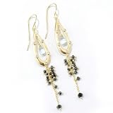 14K Gold 4.31ct Black / White Diamond & Aquamarine or Peridot Earrings