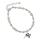 Checkered Race Flag Czech Pearl Beaded Charm Bracelet [Jewelry]