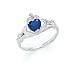 14k White Heart Sapphire-Blue Birthstone Claddagh Ring - Size 7.0
