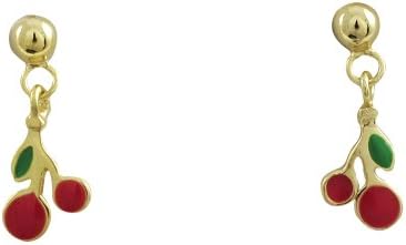 Gold-Tone Sterling Silver Red Cherry Kids Girls Dangle Earrings