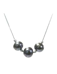 Elegant 925 Sterling Silver 10.0mm Black Pearl Women Necklace - 18.1 inch