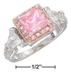 Sterling Silver With Copper Trim 7mm Square Pink 