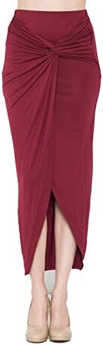 Janestore Fashion Lady Solid Stretchy Twisted Wrap Long Ankle Asymmetric Hi Low Skirt S/M/L