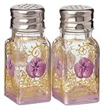 Filigree Lilac Hand Painted Glass Boxed Salt & Pepper Set