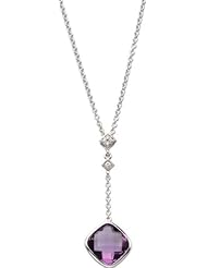 14k White Gold Genuine Checkerboard Amethyst & Diamond Necklace