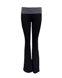 Charcoal Ladies Color Block Rolled Waist Black Yoga Pants