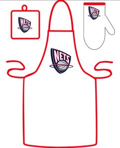 New Jersey Nets Grilling Apron Set Fan-Friendly Sports Includes A Matching Mit And Potholder