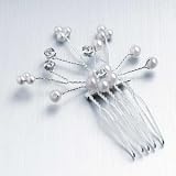 New Ladies Bridal Silver Crystal Pearl Spray Hair Comb